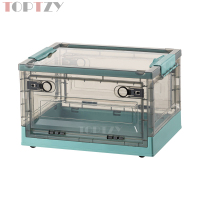 toptzy TZ5071706 户外便携透明折叠箱家用衣物防尘储物柜 特大号 茶色配绿色