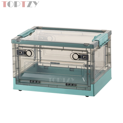 toptzy TZ5071706 户外便携透明折叠箱家用衣物防尘储物柜 特大号 茶色配绿色