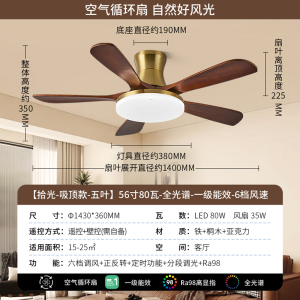 雷士照明实木扇叶餐厅吊扇风扇灯客厅卧室吸顶灯中古中式电风扇灯