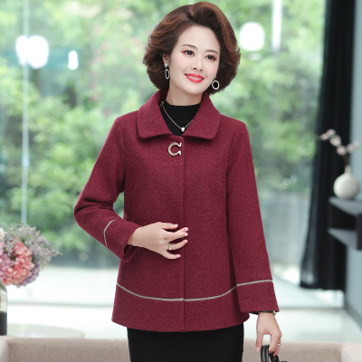 七斓2020新款妈妈秋冬洋气短款毛呢外套装40岁50中老年女秋装时尚上衣毛呢外套