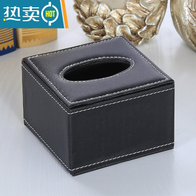 敬平酒店皮质纸巾盒欧式创意餐厅纸抽盒 办公室简约餐巾纸盒定制logo 黑色方盒
