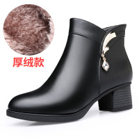 跨境短靴女冬季新款加绒妈妈棉鞋防滑粗跟软底女士皮鞋中老年女靴
