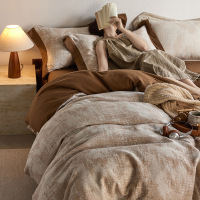 复古风色织双层纱提花床上四件套人字纹床单床品被套1.8m四季