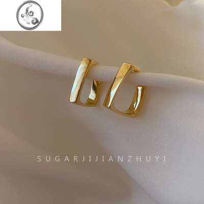 JiMiSUGAR 个性简约冷淡风925银针几何金属方形高级感小众设计耳钉女