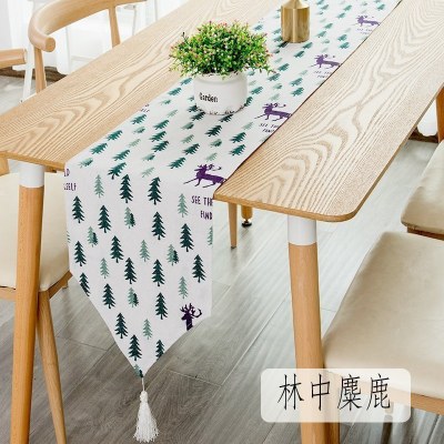 北欧桌旗 棉麻家用桌布电视柜长桌旗欧式茶几现代简约 林中麋鹿 30*180cm(适合120-140cm左右桌子茶几柜子)