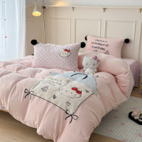 秋冬保暖毛球款牛奶绒四件套少女心珊瑚绒贴布绣被套法兰绒床单