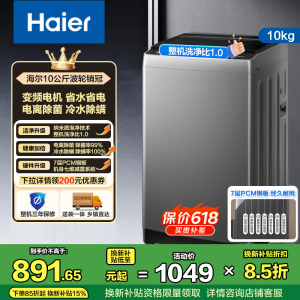 海尔(Haier)10公斤 变频 全自动 波轮洗衣机 1.0洗净比 微泡净 除菌除螨 XQB100-BZ20B0