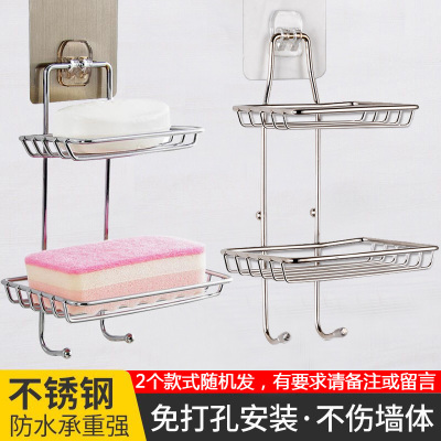 浴室免打孔双层带钩置物架卫生间壁挂无痕贴肥皂盒