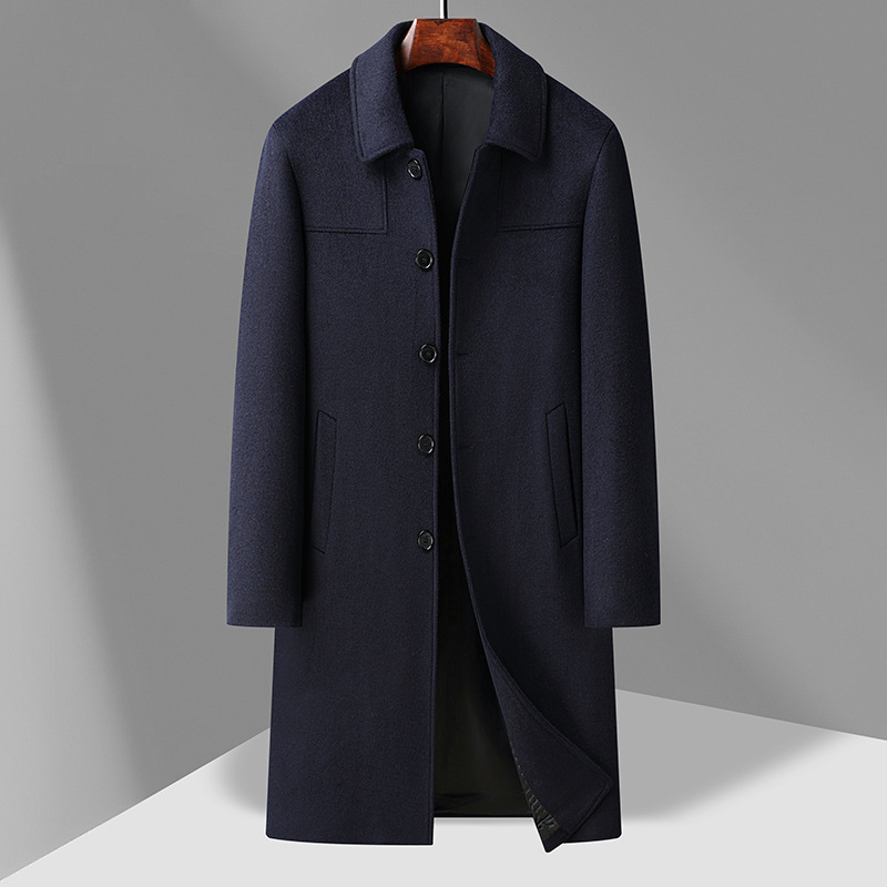 秋冬新款含羊绒羊毛呢大衣男士长款翻领羊毛大衣外套