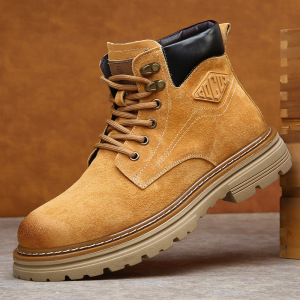 冬季户外机车马丁靴男真皮厚底加绒保暖工装靴男士拉链经典大靴