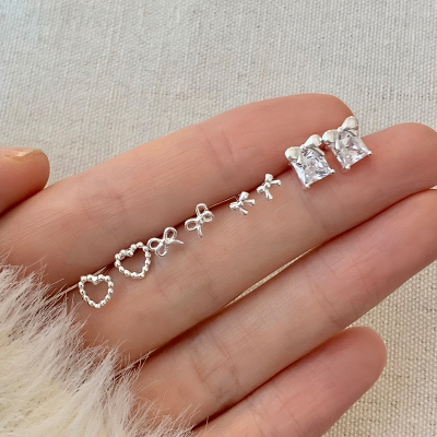 S925纯银精致小耳钉合集女日常养耳百搭极简耳环耳饰潮流森系送女朋友老婆情人节七夕生日礼物