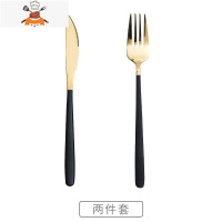 ins牛排刀叉盘子套装家用西餐餐具两件套304不锈钢刀叉勺三件套 敬平 黑金两件套