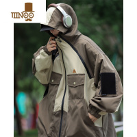 YANXU立领拼色连帽夹克男秋季港风ins机能工装冲锋衣宽松户外休闲外套