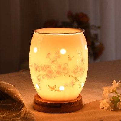 陶瓷实木香薰灯精油灯插电精油炉闪电客香薰炉卧室院定时调温玉瓷木底粉樱花可定时（2灯泡1精油）