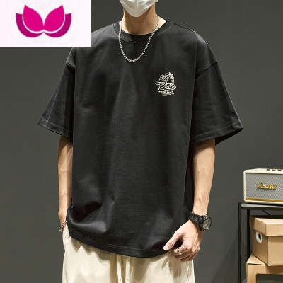 七斓t恤男生短袖夏季圆领简约百搭港风印花半袖日系280g体恤