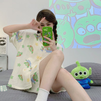 睡衣女夏季开衫翻领短袖短裤套装甜美可爱风女生卡通家居服可外穿