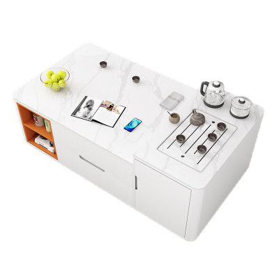 晋舰 岩板茶几客厅茶台烧水壶一体桌家用泡茶台办公室茶桌 1.5米纯白色配壶