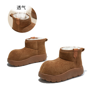 头层牛皮发泡底卡皮巴拉雪地靴女冬季新款加绒棉鞋厚底女靴潮