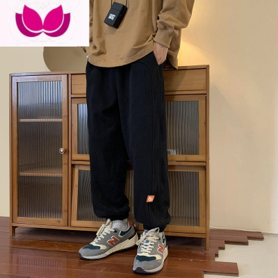七斓美式休闲裤男春季潮牌宽松简约纯色运动卫裤高街痞帅束脚裤子