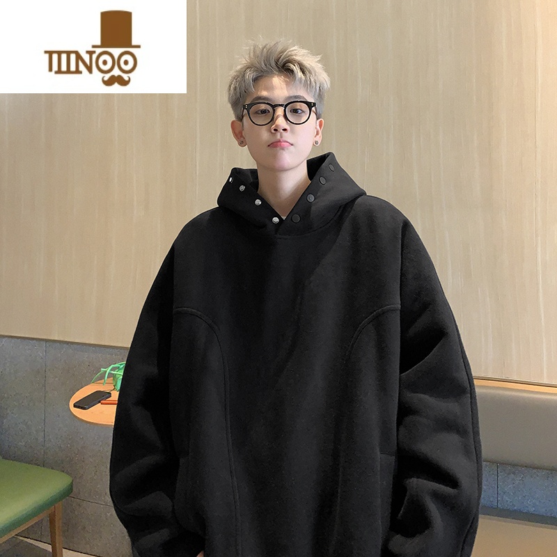 YANXU美式hiphop排扣卫衣男薄款上衣服小众设计感连帽外套潮牌