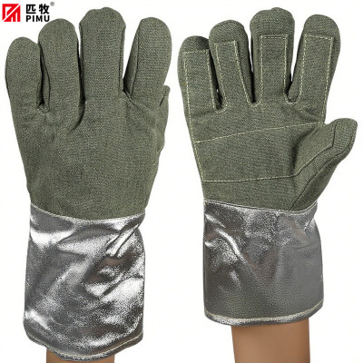匹牧 PM-NGWST-003 耐高温手套 耐温1000度 绿棕+银色 单位:双