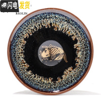 三维工匠建盏大号碗功夫茶杯陶瓷单个茶盏杯品茗杯茶具主人单杯斗笠纯手工 单建盏杯-象牙黄-锦鲤(礼盒装)