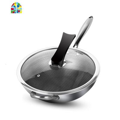 304不锈钢锅炒锅 无油烟无涂层电磁炉燃气灶家用多功能炒菜锅 FENGHOU 34CM半屏(单锅)