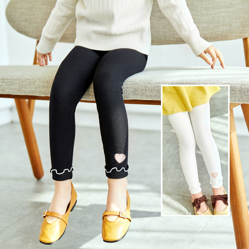 卡娃童装女童打底裤春秋季新款女宝宝爱心刺绣打底裤小孩百搭裤子