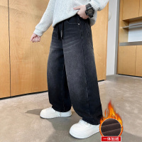 男童冬季一体绒加厚牛仔裤新款男孩冬装加绒休闲裤男大童裤子