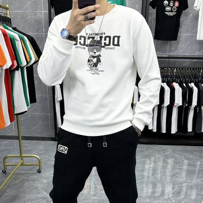 欧货渐变色卫衣男修身圆领套头卡通印花长袖体恤打底衫加绒上衣潮_3
