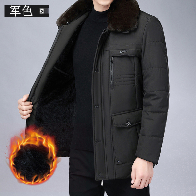 NEWLAKE冬季新款休闲棉衣男带毛领中老年人加绒加厚棉袄爸爸男装大码外套棉衣
