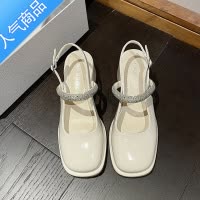 SUNTEK法式包头凉鞋女2023夏季新款时尚水钻仙女风配裙子粗跟玛丽珍单鞋