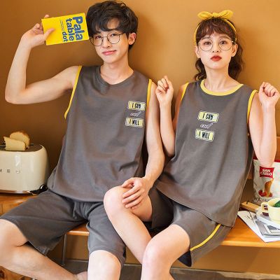 情侣睡衣男士薄款夏季女背心学生可爱外穿夫妻家居服夏天套装衫伊格(shanyige)