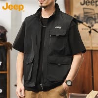 Jeep吉普工装马甲男士夏季休闲凉感钓鱼服装外套新款黑色坎肩上衣男