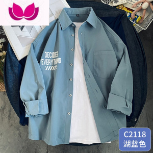 七斓男士衬衫长袖2023夏季新款痞帅衣服港风日系衬衣潮牌工装外套