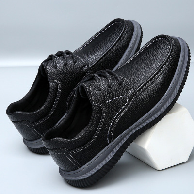 男鞋秋季新款真皮透气厚底商务皮鞋男士黑色通勤潮流休闲鞋男