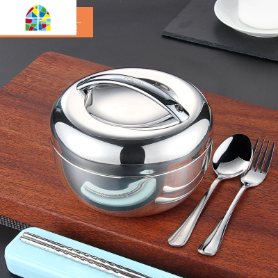 苹果饭盒不锈钢保温便当盒儿童小学生圆形大容量防烫食堂打饭简约 FENGHOU 1.0L饭盒+红色提袋/女生适用/赠餐具