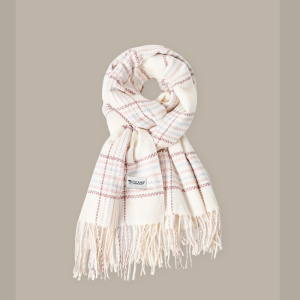 啄木鸟2024冬新款格子围巾女高级感情侣百搭加厚韩版米白色围脖男