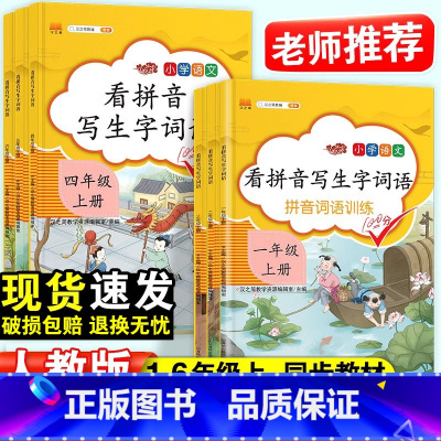 [2本套]看拼音写生字词语+阅读理解 一年级上 [正版]看拼音写词语一年级二三四五六年级上册人教版拼音拼读训练小学语文阅