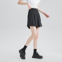 [2.5折价52元]唐狮夏季新款休闲裤女短裤高腰显瘦阔腿直筒白色宽松裤子女潮