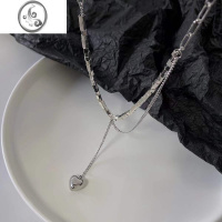 JiMiins冷淡风钛钢立体方块爱心吊坠嘻哈项链女百搭小众设计感毛衣链