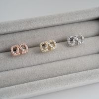 韩国直送精致图形镶嵌满钻方形耳骨钉钛钢粗杆旋转拧送女朋友老婆情人节七夕生日礼物