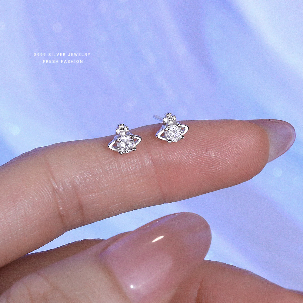 轻奢高级感璀璨星球耳钉女s999纯银时尚百搭超闪水钻足银锆石耳饰送女朋友老婆情人节七夕生日礼物