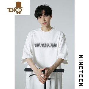 YANXU十九秋/夏季新款美式潮牌帅气短袖上衣宽松幻影字母印花T恤男生