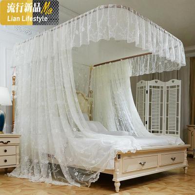 新款导轨蚊帐u型轨道落地蚊帐加密加厚宫廷公主风1.8m1.5米床家用 三维工匠