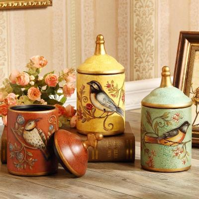 复古美式乡村糖果罐陶瓷罐子摆件装饰储物罐软装收纳罐带盖欧式