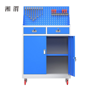 湘渭工具柜加厚铁皮储物柜工厂车间用带抽屉汽修多功能收纳柜灰蓝色二斗小柜含轮子