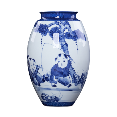 艺锦蓝景德镇陶瓷手绘青花仙果花瓶现代中式客厅书房装饰摆件工艺品款式七：金色童年