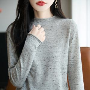 法式软糯花纱长袖针织打底衫女圆领长袖毛衣新款精纺毛衫上衣