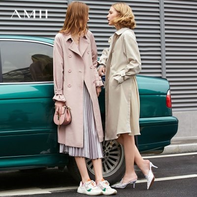 Amii极简cec时尚女款风衣2019春季新款翻领双排扣宽松小香风外套